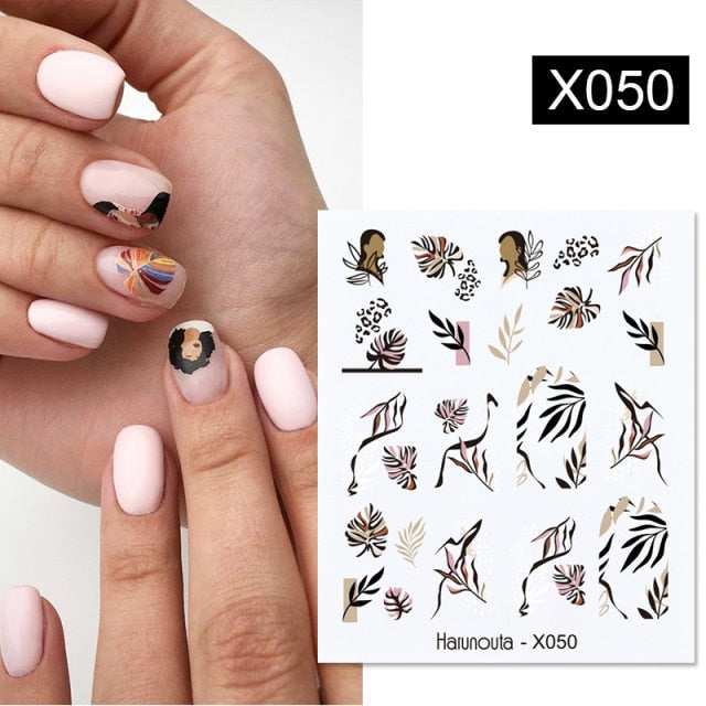 Harunouta Simple Green Flowers Leaves Tree Water Decals Spring Summer Theme Floral Transfer Stickers Slider Nail Art Decoration
