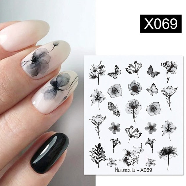 Harunouta Simple Green Flowers Leaves Tree Water Decals Spring Summer Theme Floral Transfer Stickers Slider Nail Art Decoration