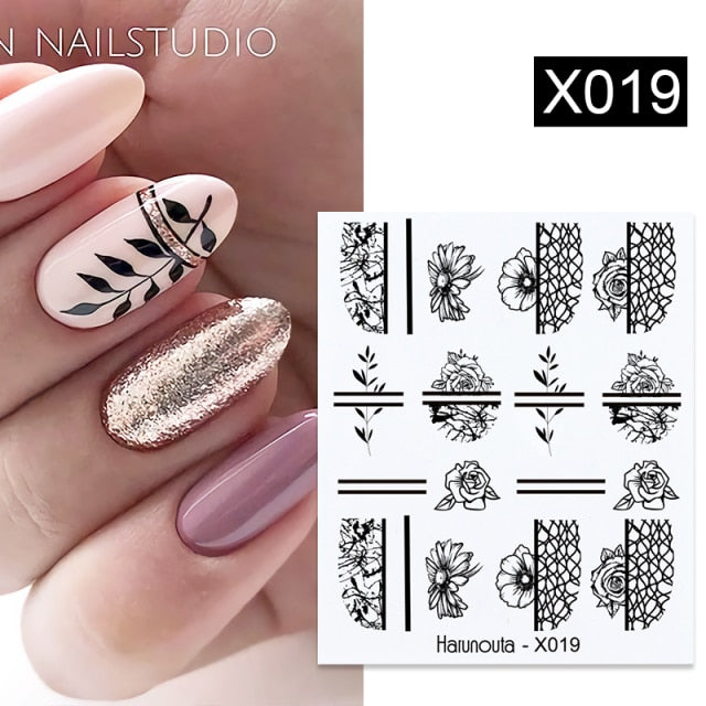 Harunouta Simple Green Flowers Leaves Tree Water Decals Spring Summer Theme Floral Transfer Stickers Slider Nail Art Decoration