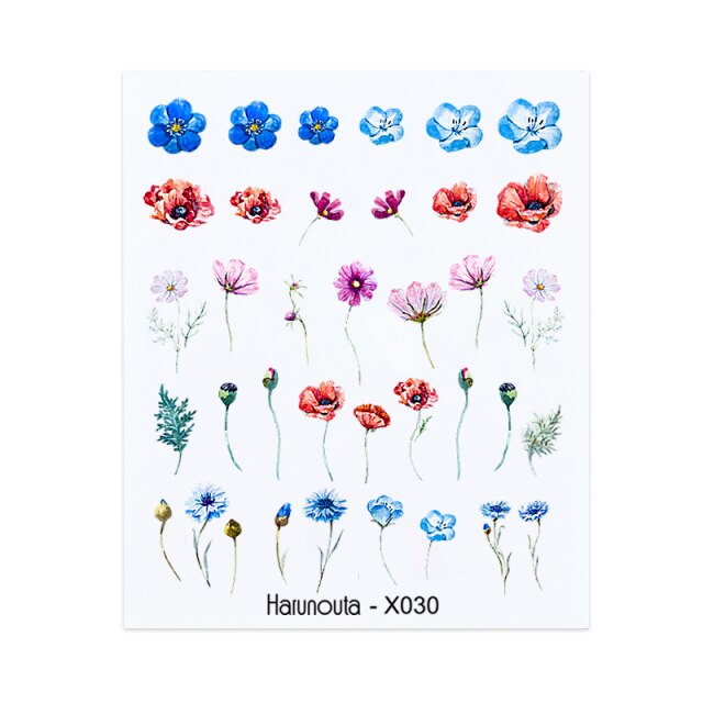 Harunouta Simple Green Flowers Leaves Tree Water Decals Spring Summer Theme Floral Transfer Stickers Slider Nail Art Decoration