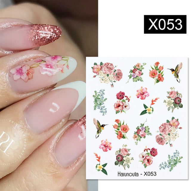 Harunouta Simple Green Flowers Leaves Tree Water Decals Spring Summer Theme Floral Transfer Stickers Slider Nail Art Decoration