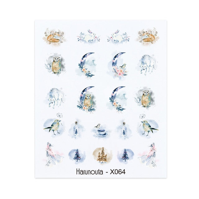 Harunouta Simple Green Flowers Leaves Tree Water Decals Spring Summer Theme Floral Transfer Stickers Slider Nail Art Decoration