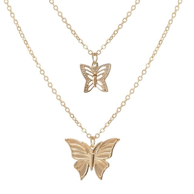 Fashion Bling Crystal Butterfly Choker Necklace For Women Bohemian Tennis Chain Necklace Double Layer Collar  Jewelry