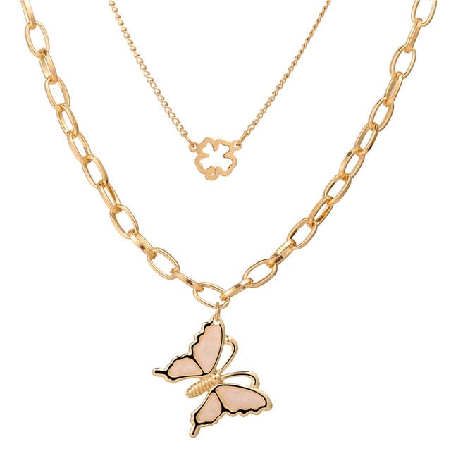 Fashion Bling Crystal Butterfly Choker Necklace For Women Bohemian Tennis Chain Necklace Double Layer Collar  Jewelry