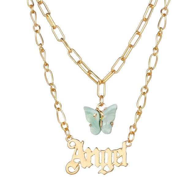 Fashion Bling Crystal Butterfly Choker Necklace For Women Bohemian Tennis Chain Necklace Double Layer Collar  Jewelry