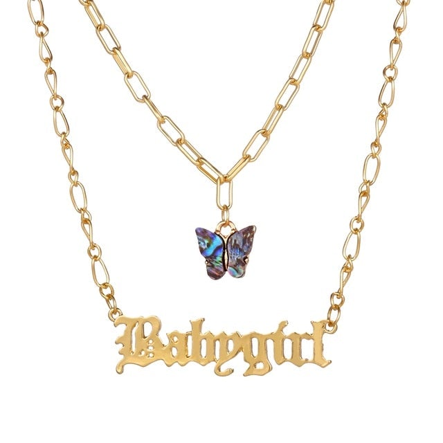 Fashion Bling Crystal Butterfly Choker Necklace For Women Bohemian Tennis Chain Necklace Double Layer Collar  Jewelry