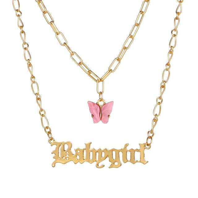Fashion Bling Crystal Butterfly Choker Necklace For Women Bohemian Tennis Chain Necklace Double Layer Collar  Jewelry