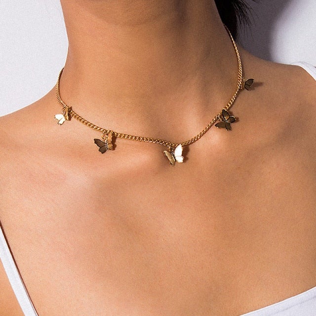 Bohemian Cute Butterfly Choker Necklace For Women Gold Silver Color Clavicle Chain 2020 Fashion Female Chic Chocker Jewelry