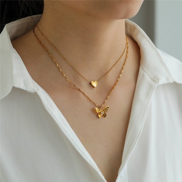Butterfly Choker For Women Adjustable Gold Chain Charm Stainless Steel Necklace Kpop Delicate Pendant Necklace Bridal Jewelry