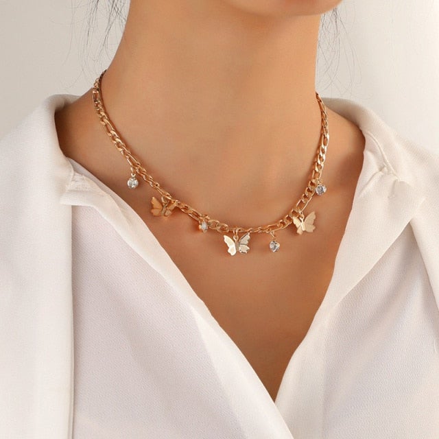 Butterfly Choker For Women Adjustable Gold Chain Charm Stainless Steel Necklace Kpop Delicate Pendant Necklace Bridal Jewelry