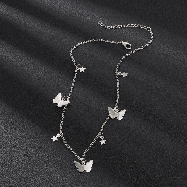 Cute Star Butterfly Choker Necklace For Women Gold Chain Neck Statement Collar Chains Chocker Shining Female Choker Jewelry