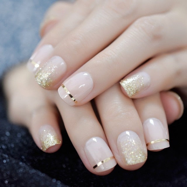 Summer Short Natural Nude White French Nail Tips False Fake Nails UV Gel Press on Ultra Easy Wear for Home Office Wear