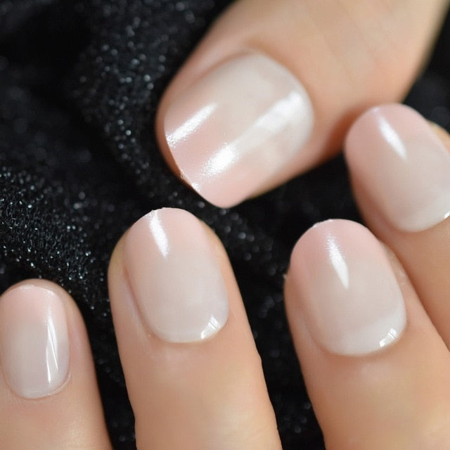 Summer Short Natural Nude White French Nail Tips False Fake Nails UV Gel Press on Ultra Easy Wear for Home Office Wear