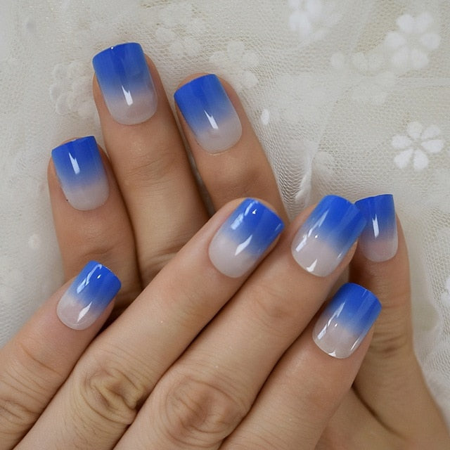 Summer Short Natural Nude White French Nail Tips False Fake Nails UV Gel Press on Ultra Easy Wear for Home Office Wear
