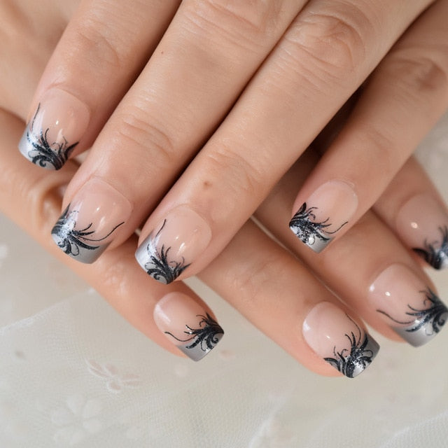 Summer Short Natural Nude White French Nail Tips False Fake Nails UV Gel Press on Ultra Easy Wear for Home Office Wear