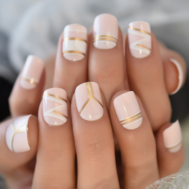 Summer Short Natural Nude White French Nail Tips False Fake Nails UV Gel Press on Ultra Easy Wear for Home Office Wear