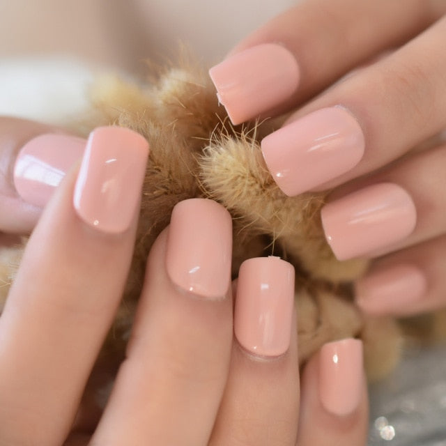 Summer Short Natural Nude White French Nail Tips False Fake Nails UV Gel Press on Ultra Easy Wear for Home Office Wear