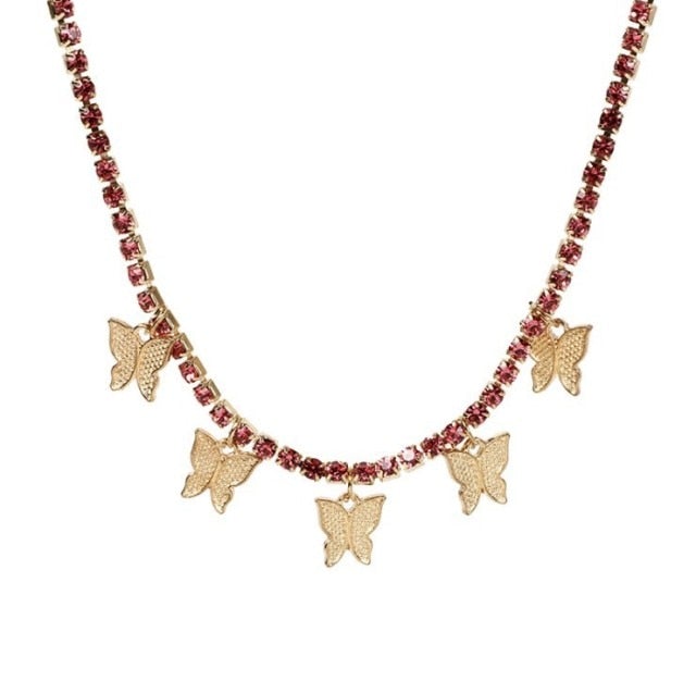 Shiny Big Butterfly Pendant Necklace Rhinestone Chain For Women Bling Tennis Chain Crystal Choker Necklaces Temperament Jewelry