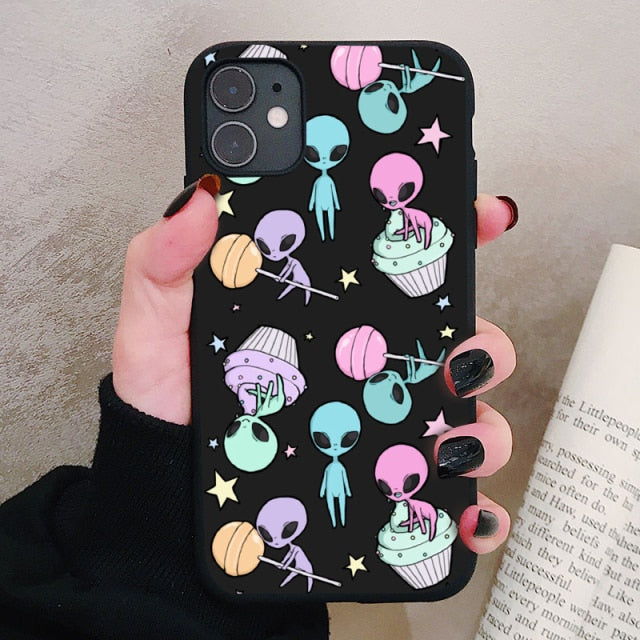 Aesthetics Cute Cartoon alien space Silicone Phone Case For iPhone 12 11 Pro Xs Max 6s 7 8 Plus SE2020 Soft TPU Back Cover