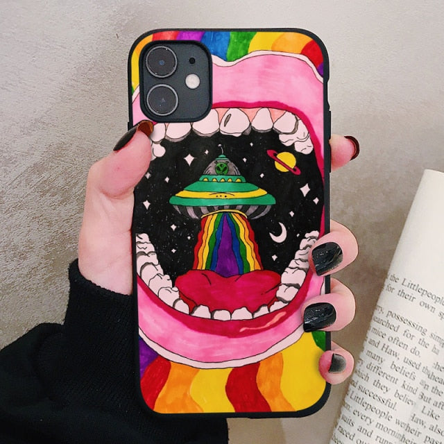 Aesthetics Cute Cartoon alien space Silicone Phone Case For iPhone 12 11 Pro Xs Max 6s 7 8 Plus SE2020 Soft TPU Back Cover