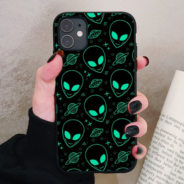 Aesthetics Cute Cartoon alien space Silicone Phone Case For iPhone 12 11 Pro Xs Max 6s 7 8 Plus SE2020 Soft TPU Back Cover