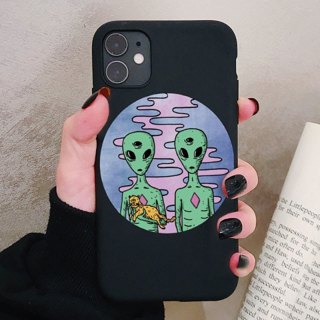 Aesthetics Cute Cartoon alien space Silicone Phone Case For iPhone 12 11 Pro Xs Max 6s 7 8 Plus SE2020 Soft TPU Back Cover