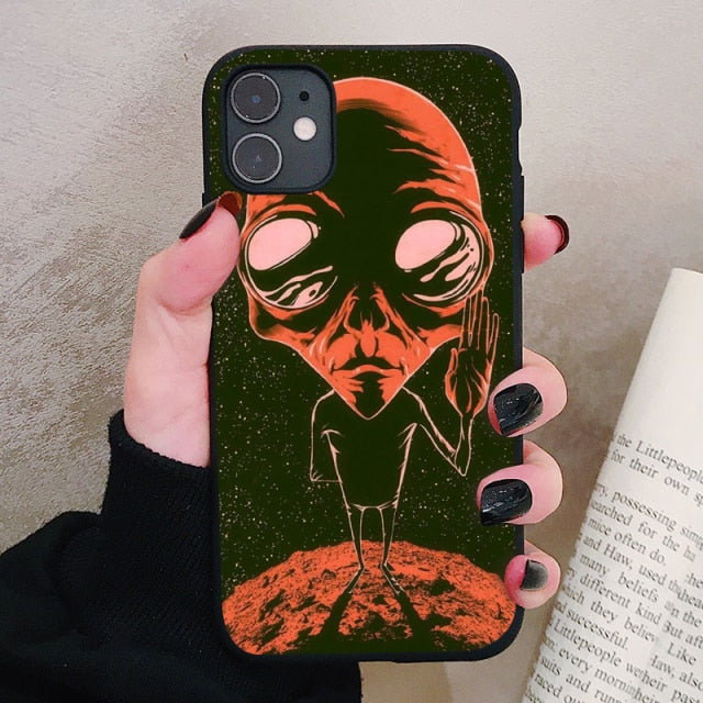 Aesthetics Cute Cartoon alien space Silicone Phone Case For iPhone 12 11 Pro Xs Max 6s 7 8 Plus SE2020 Soft TPU Back Cover