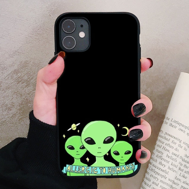 Aesthetics Cute Cartoon alien space Silicone Phone Case For iPhone 12 11 Pro Xs Max 6s 7 8 Plus SE2020 Soft TPU Back Cover