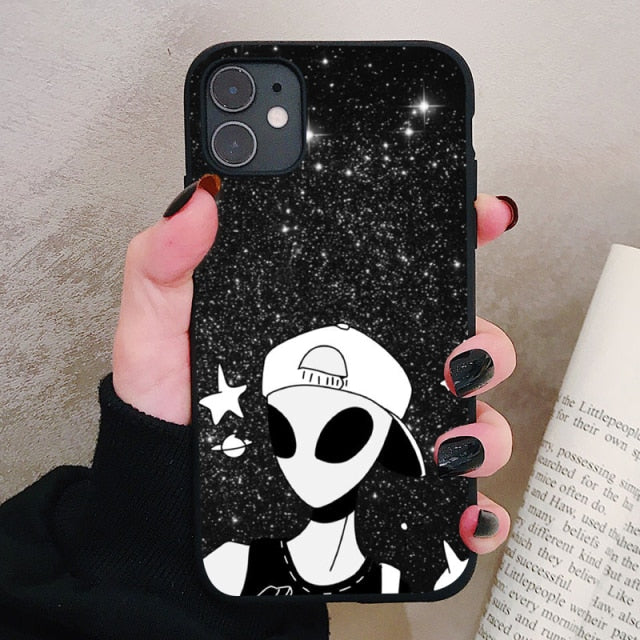 Aesthetics Cute Cartoon alien space Silicone Phone Case For iPhone 12 11 Pro Xs Max 6s 7 8 Plus SE2020 Soft TPU Back Cover