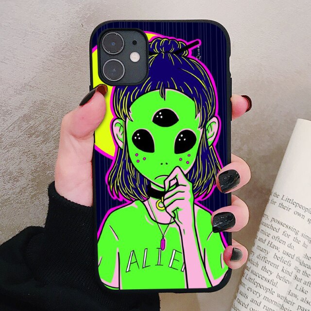 Aesthetics Cute Cartoon alien space Silicone Phone Case For iPhone 12 11 Pro Xs Max 6s 7 8 Plus SE2020 Soft TPU Back Cover