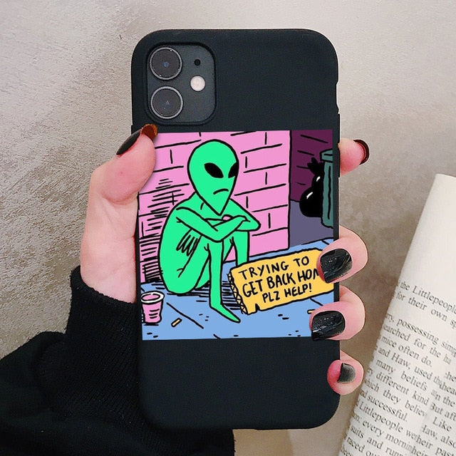 Aesthetics Cute Cartoon alien space Silicone Phone Case For iPhone 12 11 Pro Xs Max 6s 7 8 Plus SE2020 Soft TPU Back Cover