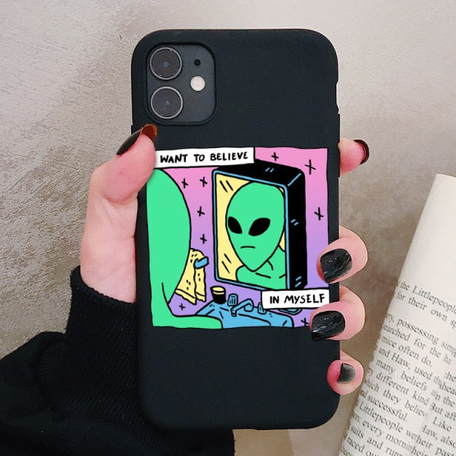 Aesthetics Cute Cartoon alien space Silicone Phone Case For iPhone 12 11 Pro Xs Max 6s 7 8 Plus SE2020 Soft TPU Back Cover