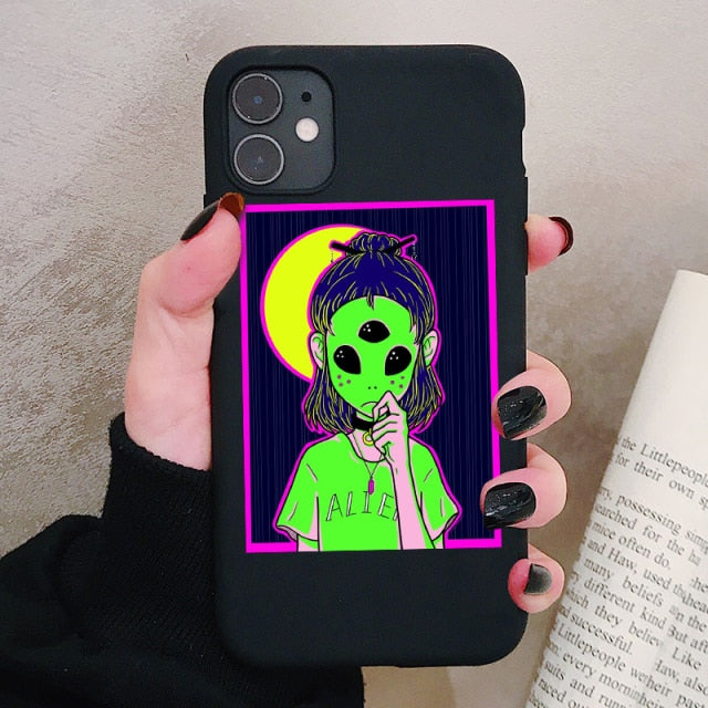 Aesthetics Cute Cartoon alien space Silicone Phone Case For iPhone 12 11 Pro Xs Max 6s 7 8 Plus SE2020 Soft TPU Back Cover