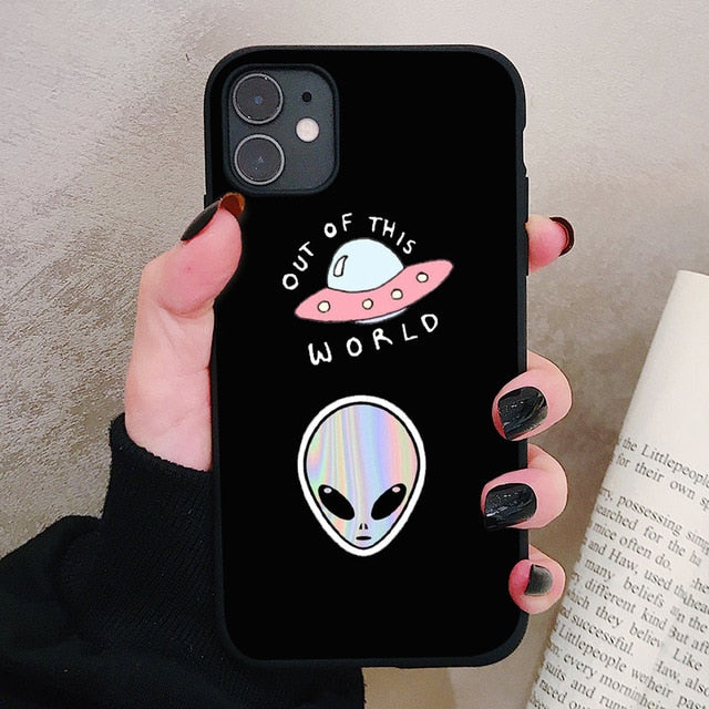 Aesthetics Cute Cartoon alien space Silicone Phone Case For iPhone 12 11 Pro Xs Max 6s 7 8 Plus SE2020 Soft TPU Back Cover