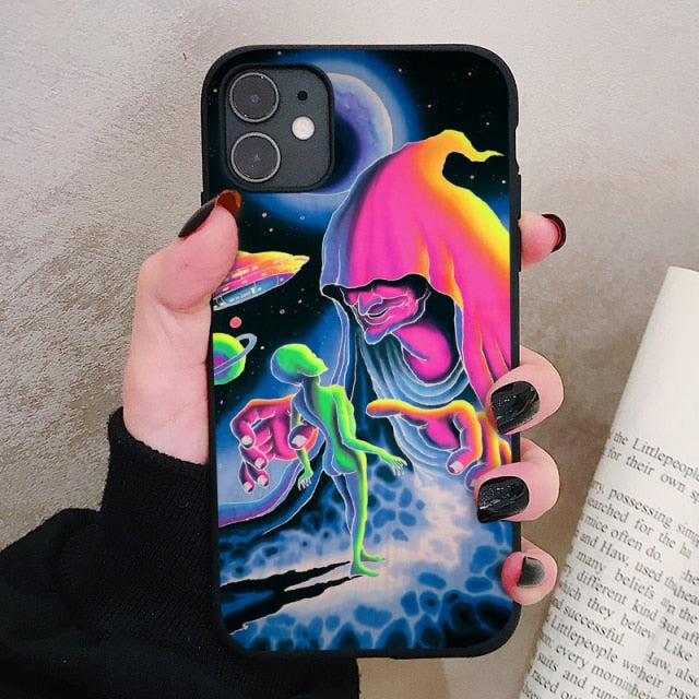 Aesthetics Cute Cartoon alien space Silicone Phone Case For iPhone 12 11 Pro Xs Max 6s 7 8 Plus SE2020 Soft TPU Back Cover