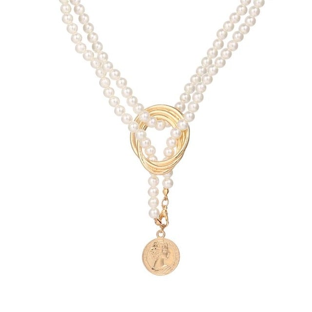 VKME Trendy Multilayered Butterfly Pearl Necklace For Women Fashion Sun Star Gold Pearl Choker Necklaces 2021 Trend Jewelry Gift