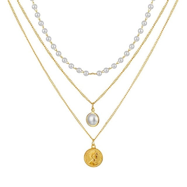 VKME Trendy Multilayered Butterfly Pearl Necklace For Women Fashion Sun Star Gold Pearl Choker Necklaces 2021 Trend Jewelry Gift