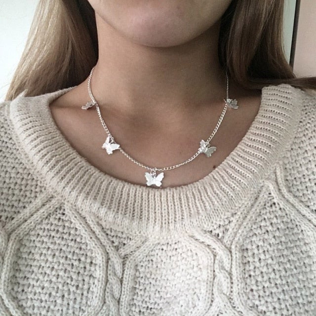 Trendy Choker Necklace Lovely Golden Silver Plated Butterfly Necklace Short Women Bohemian Holiday Romantic Gift Jewelry