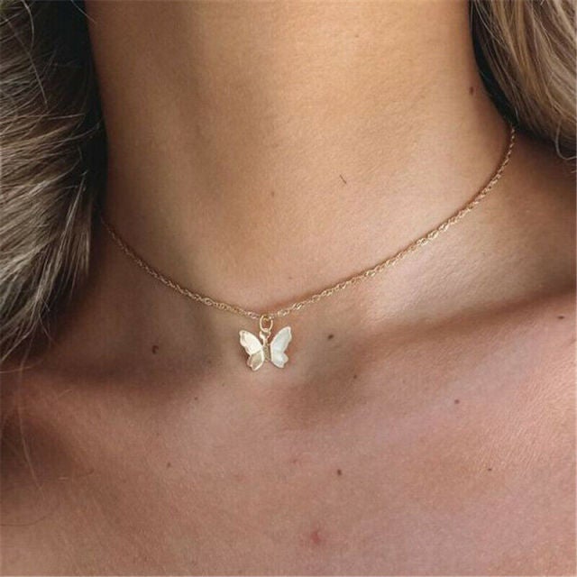 Trendy Choker Necklace Lovely Golden Silver Plated Butterfly Necklace Short Women Bohemian Holiday Romantic Gift Jewelry