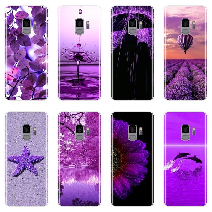Purple Flower Soft Silicone Phone Case For Samsung Galaxy Note 4 5 8 9 Back Cover For Samsung Galaxy S8 S9 Plus S5 S6 S7 Edge