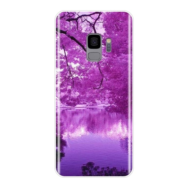 Purple Flower Soft Silicone Phone Case For Samsung Galaxy Note 4 5 8 9 Back Cover For Samsung Galaxy S8 S9 Plus S5 S6 S7 Edge