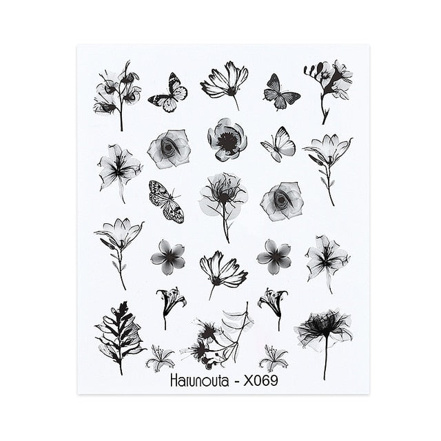 Harunouta Spring Simple Green Theme Water Decal Sticker Flower Leaf Tree Summer DIY Slider For Manicuring Nail Art Watermarks