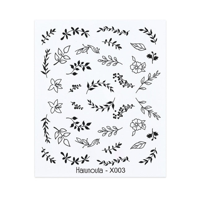 Harunouta Spring Simple Green Theme Water Decal Sticker Flower Leaf Tree Summer DIY Slider For Manicuring Nail Art Watermarks