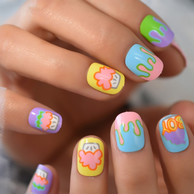 Summer Short Natural Nude White French Nail Tips False Fake Nails UV Gel Press on Ultra Easy Wear for Home Office Wear