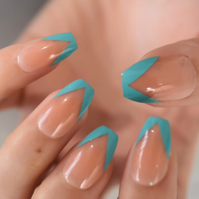 Summer Short Natural Nude White French Nail Tips False Fake Nails UV Gel Press on Ultra Easy Wear for Home Office Wear