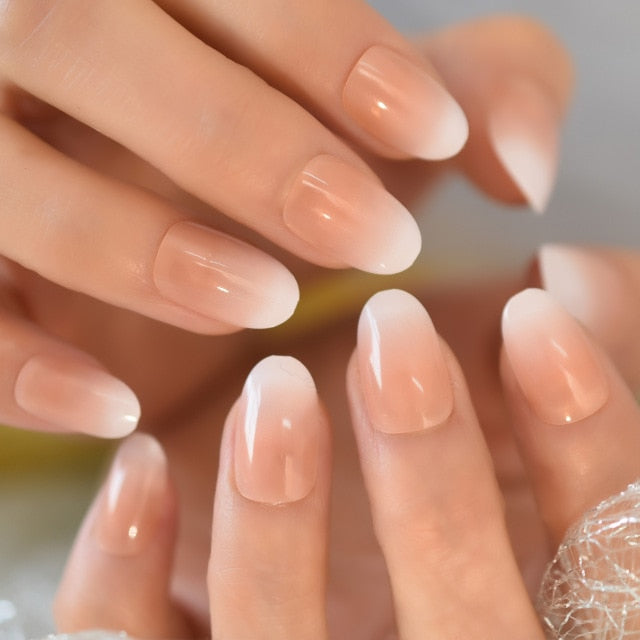 Summer Short Natural Nude White French Nail Tips False Fake Nails UV Gel Press on Ultra Easy Wear for Home Office Wear