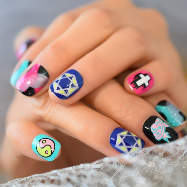 Summer Short Natural Nude White French Nail Tips False Fake Nails UV Gel Press on Ultra Easy Wear for Home Office Wear