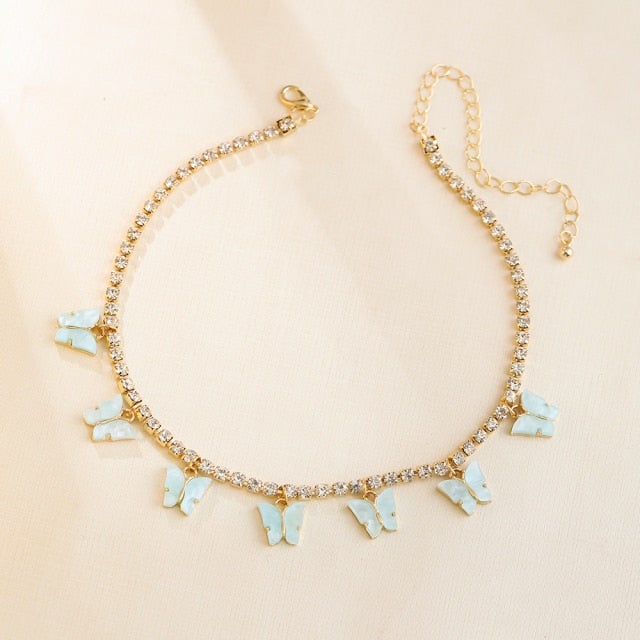 Lost Lady Butterfly Cross Cherry Heart Pendants Necklace for Women Rhinestone Crystal Chain Chokers Necklace Jewelry Wholesale