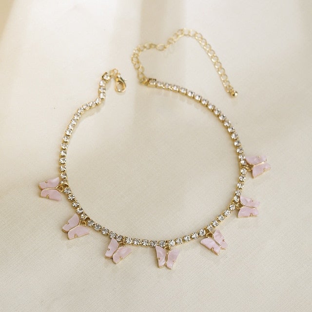 Lost Lady Butterfly Cross Cherry Heart Pendants Necklace for Women Rhinestone Crystal Chain Chokers Necklace Jewelry Wholesale