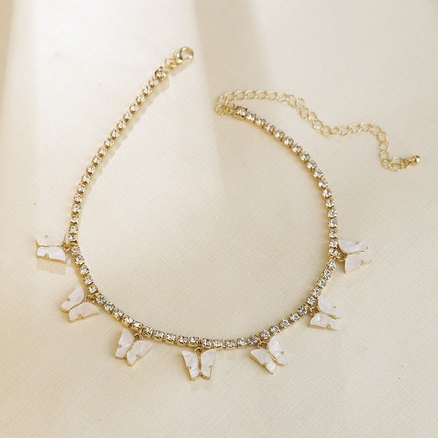 Lost Lady Butterfly Cross Cherry Heart Pendants Necklace for Women Rhinestone Crystal Chain Chokers Necklace Jewelry Wholesale